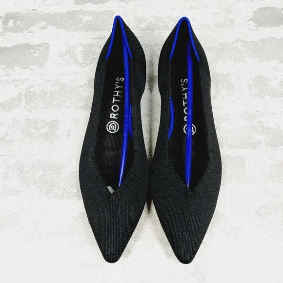NEW Rothy's The Flat Black Knit Pointy Toe Slip On Loafers E228